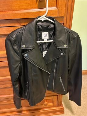 GAP Black Faux Leather Asymmetrical Moto Jacket